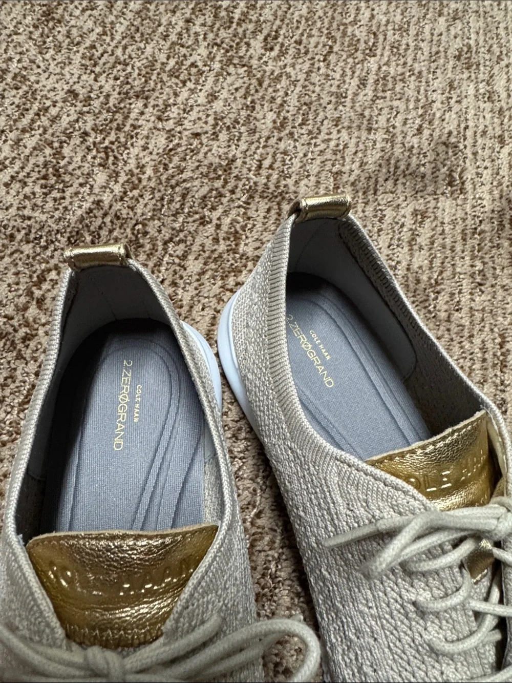 Cole Haan Women's Knit Sneakers in Light Beige with Gold Accents